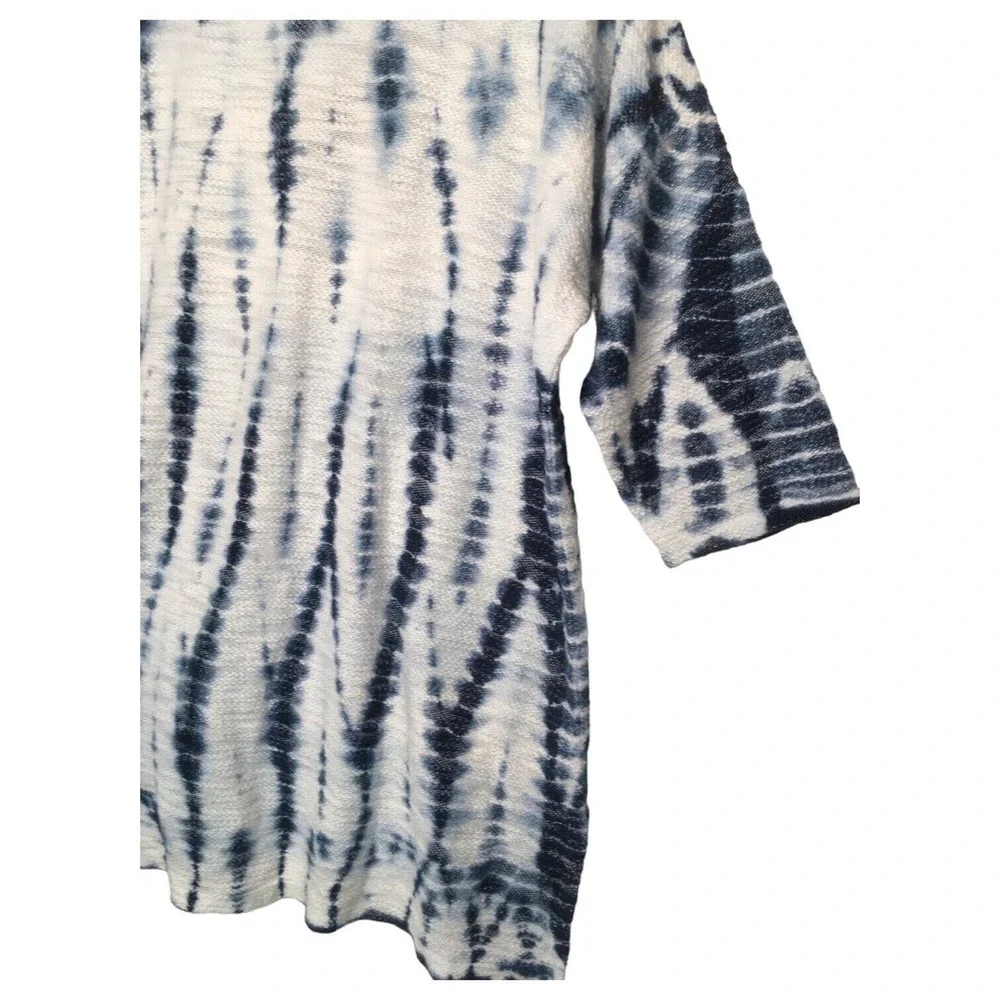 New XCVI Top Womens L Tie Dye Tunic Boho V Neck Short Sleeve Textured Knit Blue - Picture 4 of 14